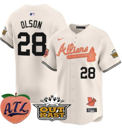 Matt Olson Jersey 28 Atlanta Braves Atliens Peach Vapor Premier Limited Stitched Cream