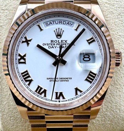 Rolex Day-date 36 128235 36mm Rose Gold White Roman Dial Unworn 2024