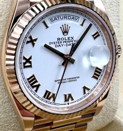 Rolex Day-date 36 128235 36mm Rose Gold White Roman Dial Unworn 2024