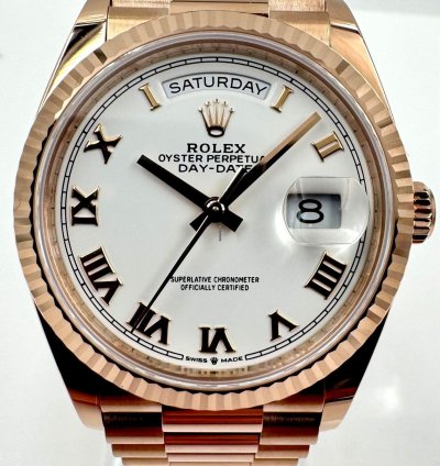 Rolex Day-date 36 128235 36mm Rose Gold White Roman Dial Unworn 2024