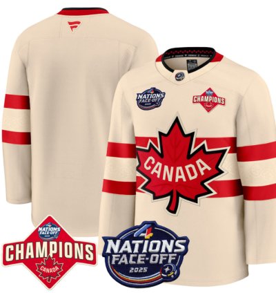 Mens Team Jersey Canada 4 Nations Face-off 2025 Champions Patch Stitched Cream