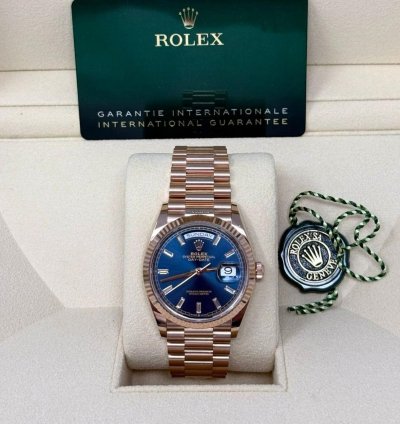Rolex Day-date 36 128235 Day-date 36mm Rose Gold Blue Baguette Dial President