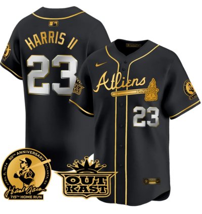 Michael Harris Ii Jersey 23 Atlanta Braves Atliens Hank Aaron Patch Limited Stitched Black Gold