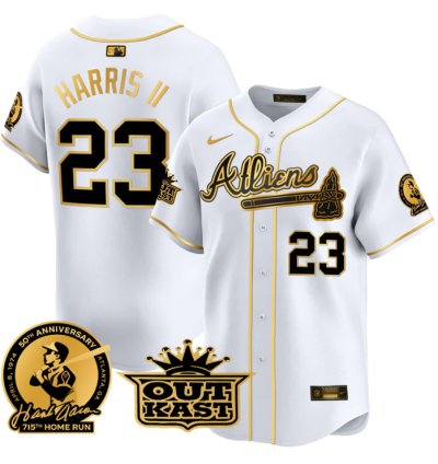 Michael Harris Ii Jersey 23 Atlanta Braves Atliens Hank Aaron Patch Limited Stitched White Gold