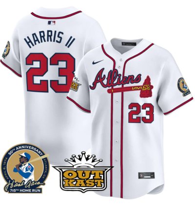 Michael Harris Ii Jersey 23 Atlanta Braves Atliens Hank Aaron Patch Limited Stitched White