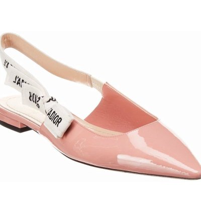 Dior Jadior Dusty Candy Pink Patent Logo Ribbon Slingback 37