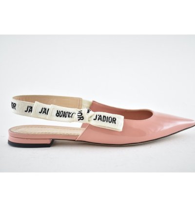 Dior Jadior Dusty Candy Pink Patent Logo Ribbon Slingback 37