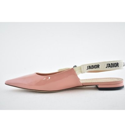 Dior Jadior Dusty Candy Pink Patent Logo Ribbon Slingback 37