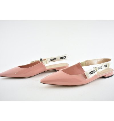 Dior Jadior Dusty Candy Pink Patent Logo Ribbon Slingback 37
