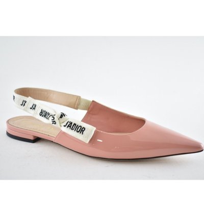 Dior Jadior Dusty Candy Pink Patent Logo Ribbon Slingback 37