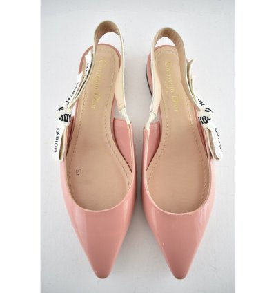 Dior Jadior Dusty Candy Pink Patent Logo Ribbon Slingback 37