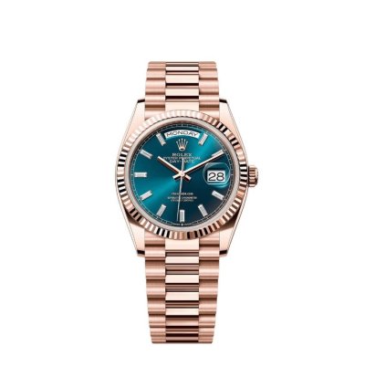 Rolex Day-date 36 128235 Rose Gold Blue-green Baguette Marker Dial
