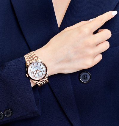 Rolex Day-date 36 128235 Rose Gold Mother Of Pearl Diamond Dial