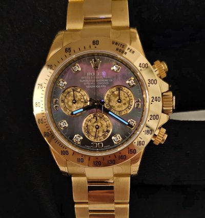 Rolex Daytona 116528 Yellow Gold Diamonds Tahiti Mother Of Pearl Dial Full Set Stickers