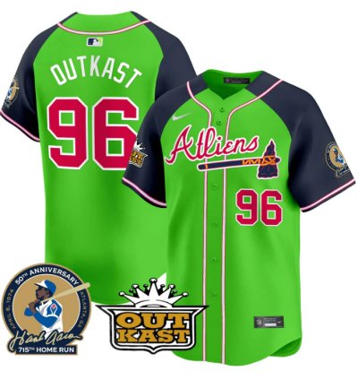 Outkast Jersey 96 Atlanta Braves Atliens Hank Aaron Patch Limited Stitched Green Alternate