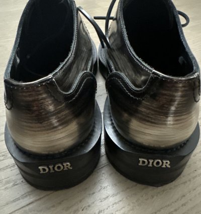 Dior Men Silver Leather Derby Shoes