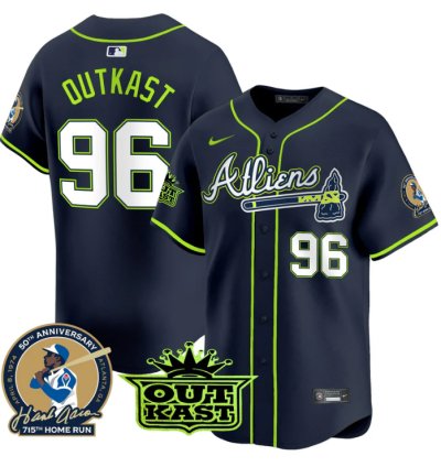 Outkast Jersey 96 Atlanta Braves Atliens Hank Aaron Patch Limited Stitched