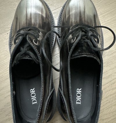 Dior Men Silver Leather Derby Shoes