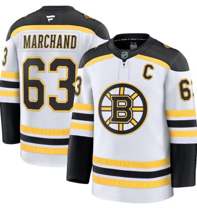 Mens Boston Bruins 63 Brad Marchand Away Premium Jersey White