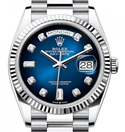 Rolex Day-date 36 128236 36mm Platinum Bracelet Blue Ombre Dial Unworn 2023