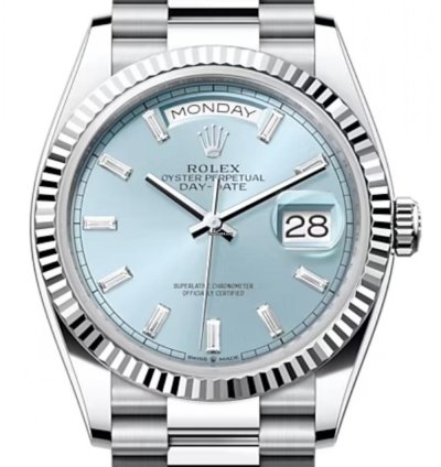 Rolex Day-date 36 128236 36mm Platinum Bracelet Ice Blue Baguette Dial Unworn 2023