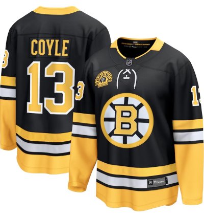 Mens Boston Bruins 13 Charlie Coyle 100th Anniversary Premier Breakaway Jersey Black