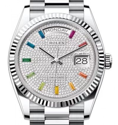Rolex Day-date 36 128236 36mm Platinum Bracelet Pave Dial Unworn 2023