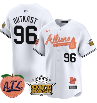 Outkast Jersey 96 Atlanta Braves Atliens Peach Vapor Premier Limited Stitched White