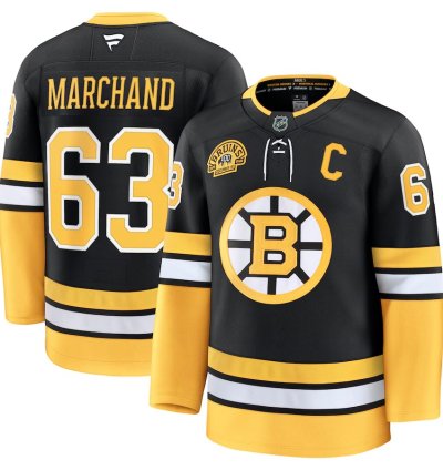 Mens Boston Bruins 63 Brad Marchand Alternate 100th Anniversary Premium Jersey Black