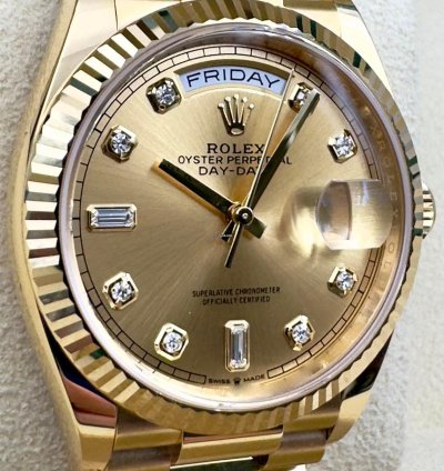 Rolex Day-date 36 128238 36mm Yellow Gold Champagne Diamond Dial Unworn 2023
