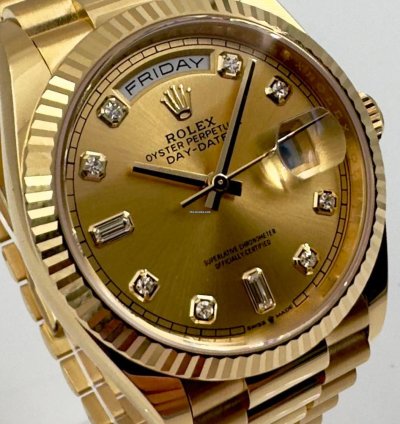 Rolex Day-date 36 128238 36mm Yellow Gold Champagne Diamond Dial Unworn 2023