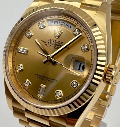 Rolex Day-date 36 128238 36mm Yellow Gold Champagne Diamond Dial Unworn 2023