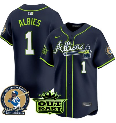 Ozzie Albies Jersey 1 Atlanta Braves Atliens Hank Aaron Patch Limited Stitched