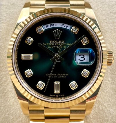 Rolex Day-date 36 128238 36mm Yellow Gold Green Ombre Diamond Dial Unworn 2023
