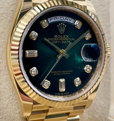 Rolex Day-date 36 128238 36mm Yellow Gold Green Ombre Diamond Dial Unworn 2023