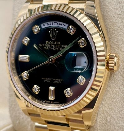 Rolex Day-date 36 128238 36mm Yellow Gold Green Ombre Diamond Dial Unworn 2023