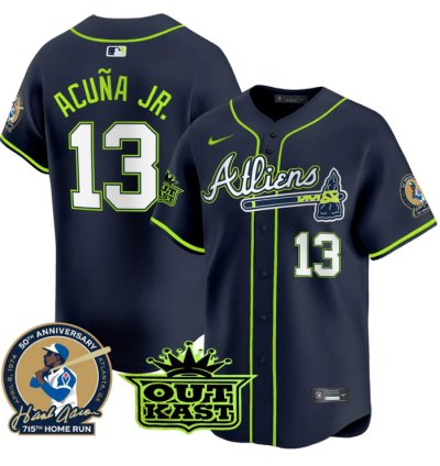 Ronald Acuna Jr Jersey 13 Atlanta Braves Atliens Hank Aaron Patch Vapor Premier Limited Stitched
