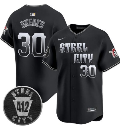 Paul Skenes Jersey 30 Pittsburgh Pirates 412 Patch Vapor Premier Limited V8 Stitched Black
