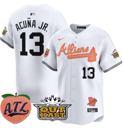 Ronald Acuna Jr Jersey 13 Atlanta Braves Atliens Peach Vapor Premier Limited Stitched White