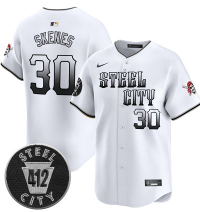 Paul Skenes Jersey 30 Pittsburgh Pirates 412 Patch Vapor Premier Limited V8 Stitched White