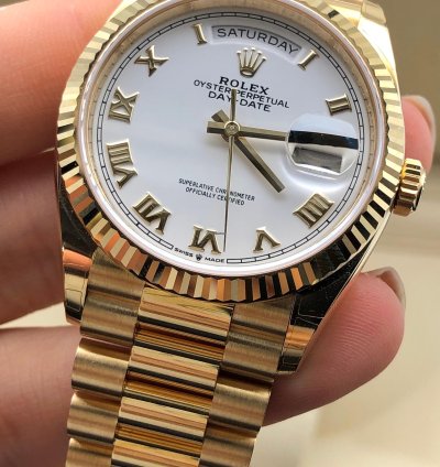 Rolex Day-date 36 128238 White Roman Dial Yellow Gold