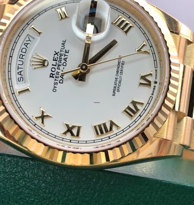 Rolex Day-date 36 128238 White Roman Dial Yellow Gold