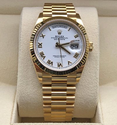 Rolex Day-date 36 128238 White Roman Dial Yellow Gold