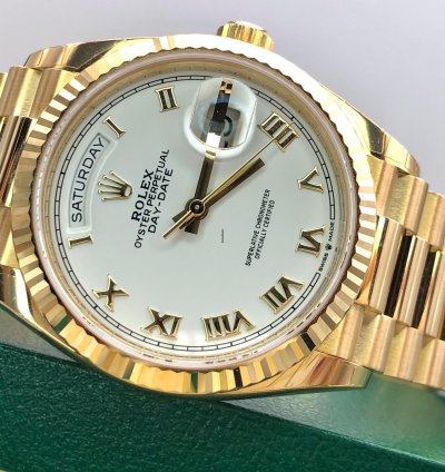 Rolex Day-date 36 128238 White Roman Dial Yellow Gold