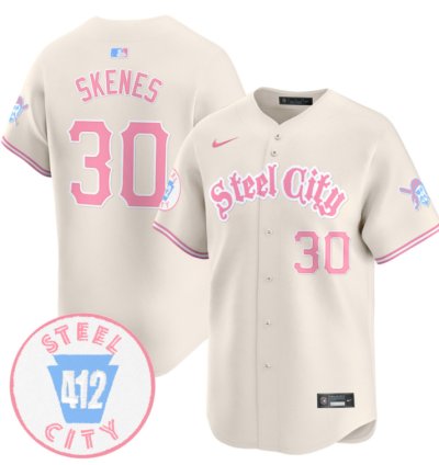 Paul Skenes Jersey 30 Pittsburgh Pirates Bubblegum Pink Vapor Premier Limited Stitched Cream