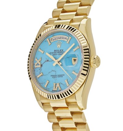 Rolex Day-date 36 128238 Yellow Gold Turquoise Diamond Dial
