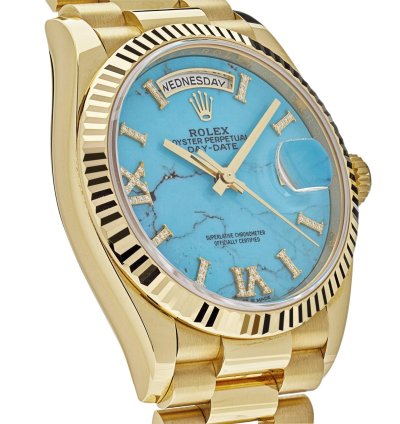 Rolex Day-date 36 128238 Yellow Gold Turquoise Diamond Dial