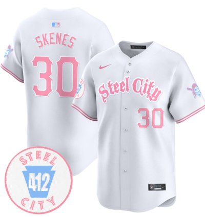 Paul Skenes Jersey 30 Pittsburgh Pirates Bubblegum Pink Vapor Premier Limited Stitched White