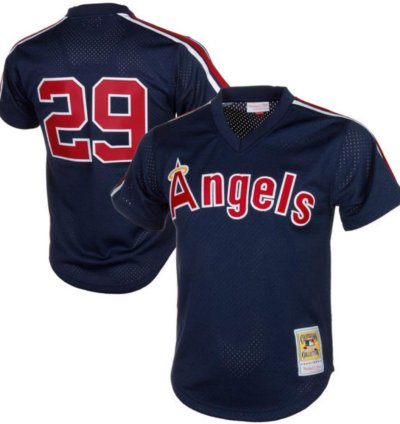 Los Angeles Angels Rod Carew Navy Throwback Mesh Pullover Jersey