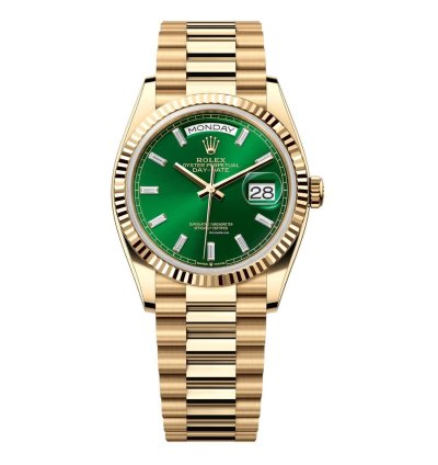 Rolex Day-date 36 128238-0130 Day-date 36mm Yellow Gold Watch Green Baguette Dial Watch 2024